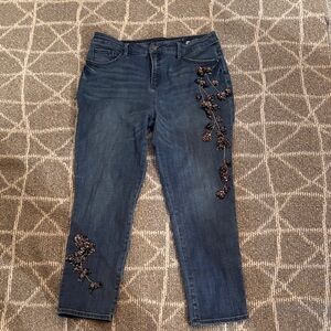 Chico's Dark Blue Embroidered Ankle Jeans